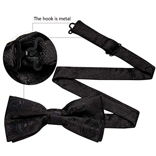 Image of YOHOWA Mens Bow Tie Set Paisley Pre-tied Bowties Adjustable with Handkerchief Cufflinks Gold Ring Set Wedding Prom Party