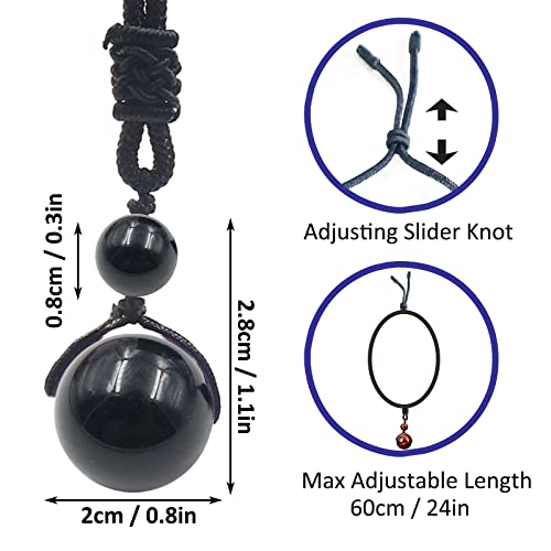 Crystal Necklace For Women Men, Protection Round Bead Pendant Necklaces For Spiritual, Natural Gemstone Chakra Stone Healing Crystals Necklace With Adjustable Rope Cord (Black Obsidian) #TOP6