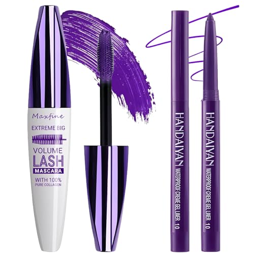 Purple Mascara and Eyeliner Set,5D Longlasting Waterproof Colored Mascara Volume and Length,Natural