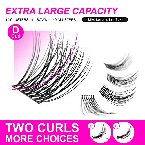 Diy Eyelash Extension, 140Pcs Super Thin Band Cluster Lashes, Natural Look Reusable Lash Extension Clusters, D Curl Lash Clusters Mixed By Caelymine (Style3 0.07 Mix Black Band) #TOP1