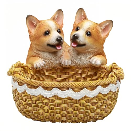 Figura de resina Corgi en canasta para decoración