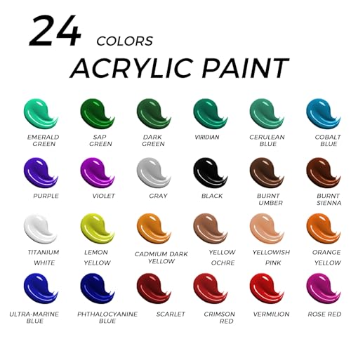 Acrylic Art Set, 41 PCS Painting Kit, Acrylic Paint Set for Kids, Painting Supplies with 24 Acrylic Paints, 1 Wooden Easel , 4 Canvas Panels, 8 Paint Brushes, Drawing Pad, Art Supplies for Kids Adults - Image 3