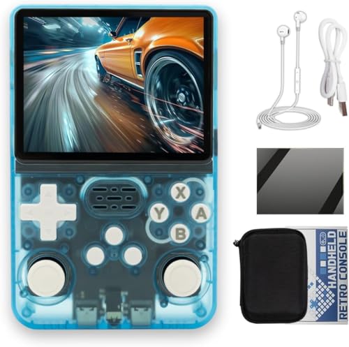 Image of R36S Retro Handheld Game Console With 64G 3.5 Inch IPS Screen Built-In 20000+ Classic Games Open Source Linux System Portable Pocket Video Player With 3200Mah Battery(Transparent Cyan),Blue