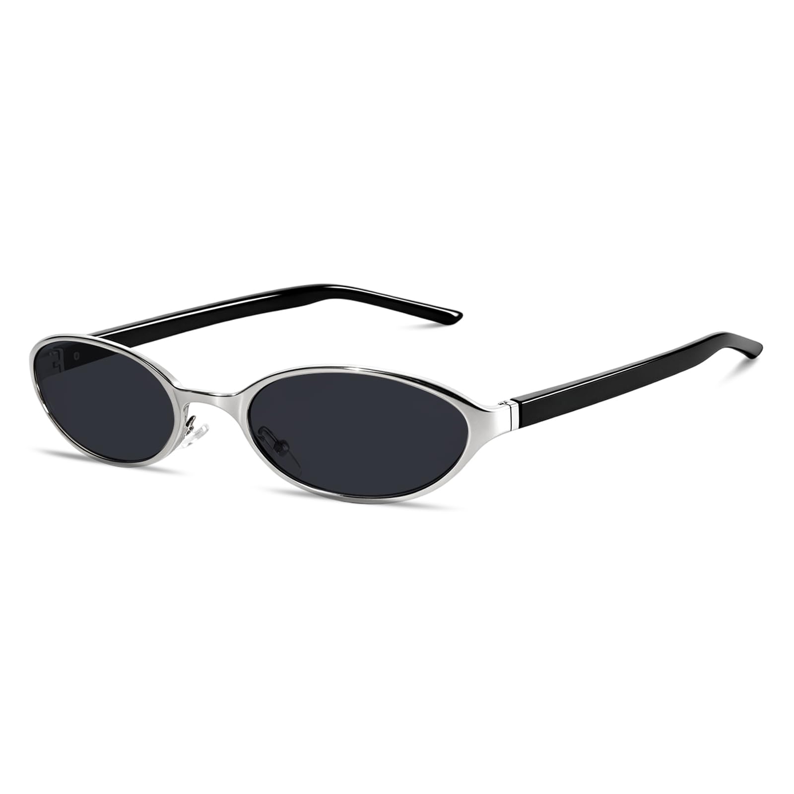 Rmerom Silver Y2K Oval Narrow Sunglasses for Women Retro Glasses | Small Cute Narrow 90s Sunnies UV400 Protection Sun Glasses Trendy Cat Eye Fashion Gold Men