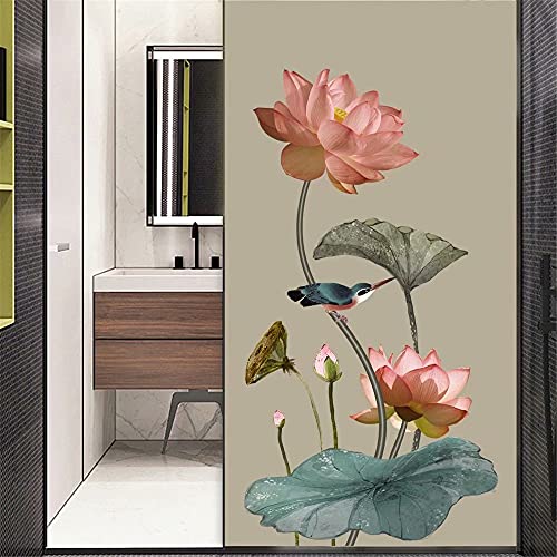 Xijier Beautiful Lotus Flowers Decorative Window Film Privacy Non Adhesive Frosted Glass Door Window Covering Window Decals Window Sticker for Home Office 40x80cm(15.7