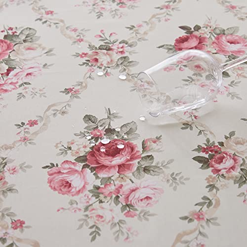 Vintage Floral Rectangle Tablecloth Shabby Chic Flower Table Cloth Spring Table Cover Waterproof For Dinner Kitchen Picnic, Pink, 60X84 Inches #TOP4