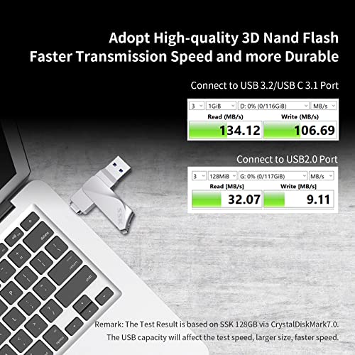 SSK USB C 64GB Memory Stick, Up to 200MB/s Transfer Speed, Dual 2 in 1 Type-c +A USB 3.2 Flash Drive - Image 2
