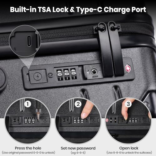 Carry on Luggage Suitcase with Vacuum Compression and Pump, 100% PC Hardshell Lightweight Travel Suitcase with TSA Lock & USB Charging Port 20inch image 5