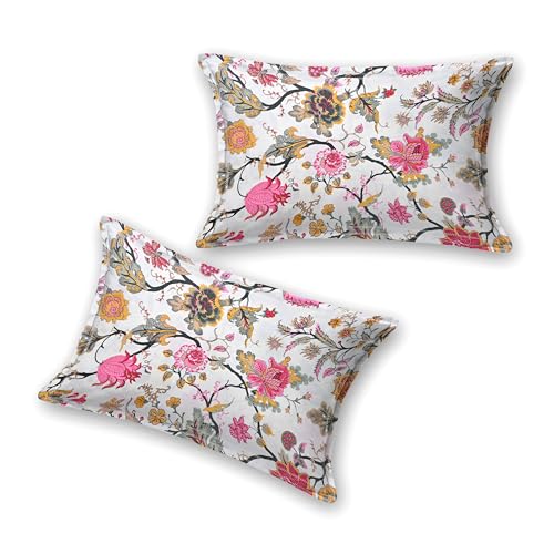 Image of Mafatlal Saanjh 144 TC Cotton King Size Bed Sheet 108x108 Inch | Luxury Floral Printed Bedsheet | Soft Durable Cotton Fabric | 2 Pillow Covers Included | Fuchsia Pink