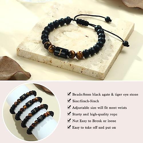 Ieftop Cute Gifts For Boyfriendfrom Girlfriend, 8Mm Tiger Eye & Black Agate Initial S Bracelets Birthday Gifts For Boyfriend From Girlfriend Christmas Valentines Graduation Gifts For Boyfriend Him #TOP3