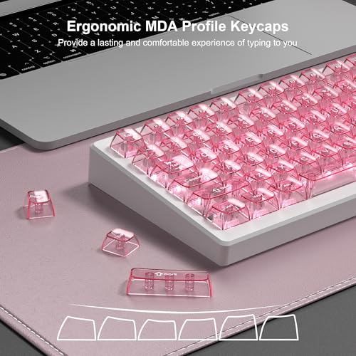Image of dagaladoo Pink Clear Keyboard keycaps,Transparent keycaps 60 75 100 Percent,Ceramic Jelly Key caps Set,Shine Through Crystal caps,MDA Profile Key caps for Mechanical Keyboard(115key)