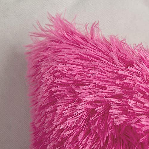 Image of Fur Cushion Pillow Cover for Set of 2 Pillow - 13x13 Inches (Dark Pink)