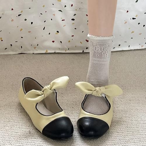 LUXINYU Women Fashion Bowknot Strap Pu Leather Flats Round Toe Slip on Casual Dress Shoes2