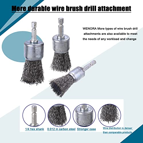 Wenora WEN046 9 Pcs Wire Brush Wheel For Drill, Wire Brush For Drill 1-Inch Crimped End Wire Brushes 1/4 Inch Hex Shank thumb #2