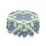  AOOEDM Dessin à la Main Zentangle Mandala Nappes Rondes en faïence Italienne, Nappe Lavable pour intérieur extérieur Kithchen Holiday Party Pique-Nique