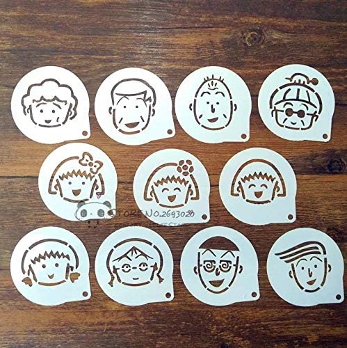 Ubersweet® 11Pcs/Set Chibi Maruko Chan Series Coffee Mold Stencil Decor Duster Art Tool Decoration Cake Foam Too