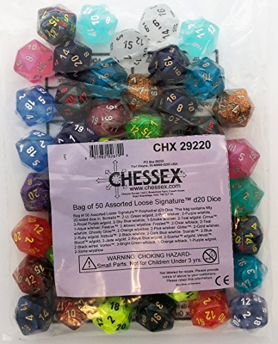 Chessex DND Dice Set-Chessex D&D Dice-16mm Assorted lours Plastic Polyhedral Dice Set-Dungeons and Dragons Dice ludes 50 Dice - D20, Various (CHX29220)