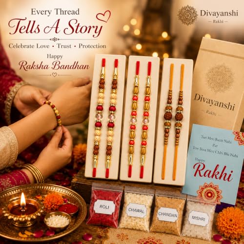 Image of Divayanshi Premium Pearl Rakhi Set of 6 for Brother | Handmade Designer Beaded Rakhi Threads | Raksha Bandhan Gift with Roli Chawal & Premium Display Card