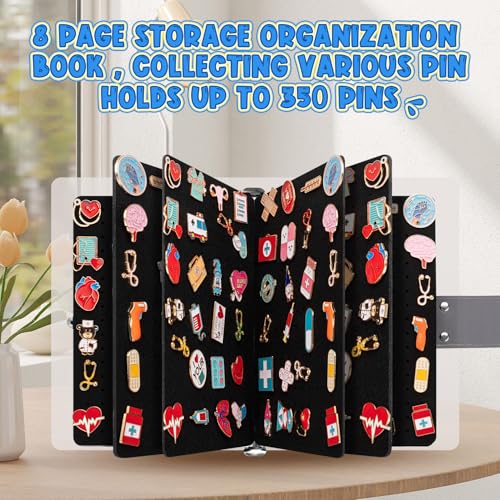 Image of 8 Pages Enamel Pin Display Book, A5 Pins Collection Storage Organizer Book | Pin Board Binder for Collectors, Portable Travel Pin Trading Books with Clear PVC Cover (Not Include Accessories)