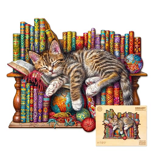 Image of Wooden Puzzles for Adults, Cat Puzzles with Unique Animal Shapes, Wooden Jigsaw Puzzles with Wood Puzzle Box, Birthday Gifts for Women Men, Wood Adult Puzzles (L-13.4 * 10.8in 280pcs)