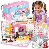 SWRWJ Juguetes Casa de Muñecas para Niñas, Juguete Plegable Autobús de Transformación, Casa de Muñecas con Accesorios...