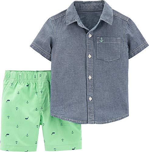 Carter's Baby Boys Nautical Button Down Shorts Set 3 Month Blue/Green