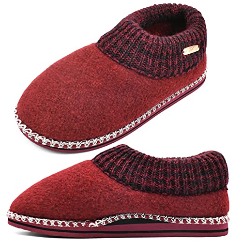 ONCAI Chaussons Support Plantaire Femme Hiver Mémoire Mousse Commode Chaud Garni De Peluche Pantoufle Femmes Feutre Col en Tricot Chambre Chaussons Boots Slippers Rouge 41 EU