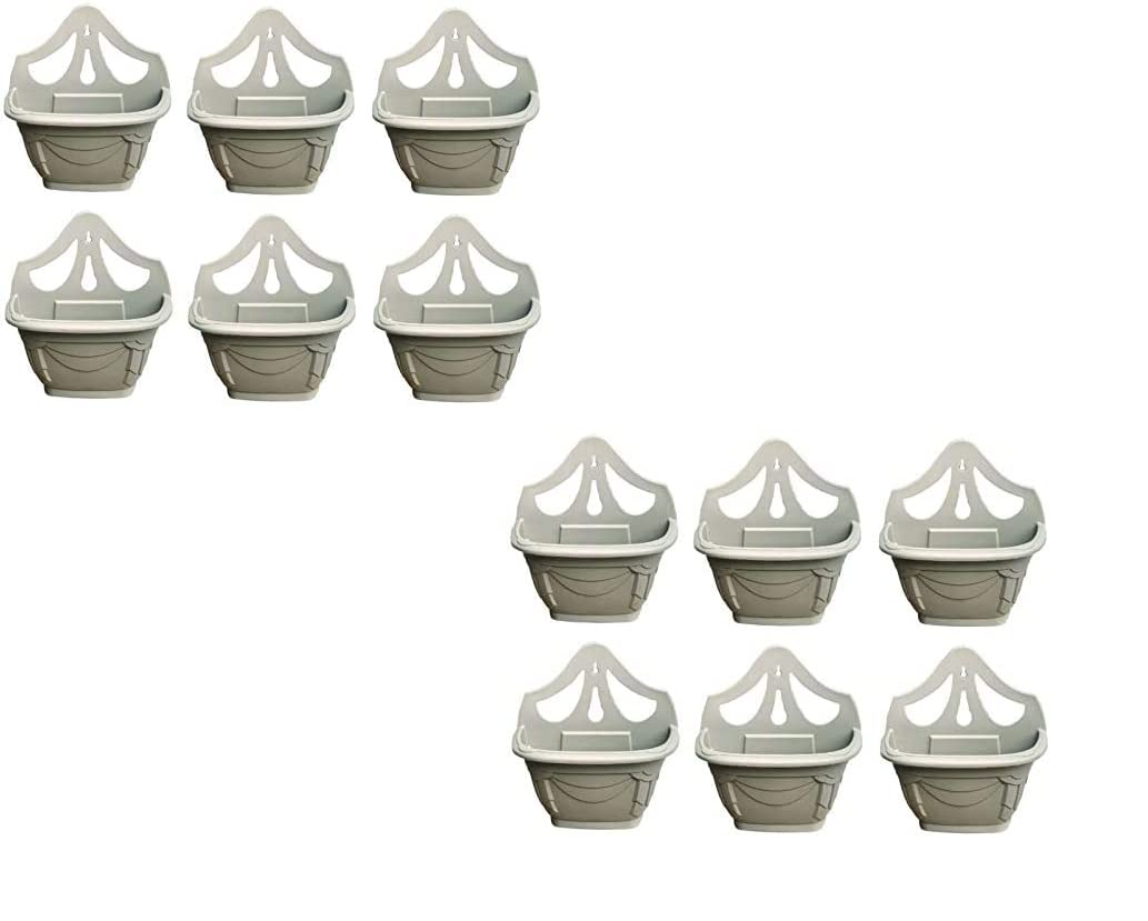 PREMZO Venetian Wall Hanging Planter Plant Flower Pots Wall Fence Sturdy Strong Plastic Pot Indoor Outdoor Decorative Home Office Garden Special In TAUPE Color (Pack Of 12)