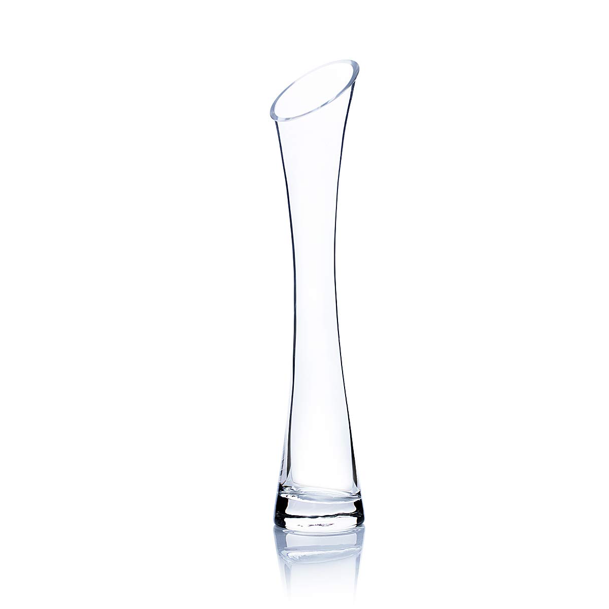 Photo 1 of **STOCK PHOTO REFERENCE, SIMILAR ITEM** WGV Maria Bud Vase, Width 2", Height 10", Clear Slant Cut Opening Gathering Concaved Glass Floral Container Centerpiece