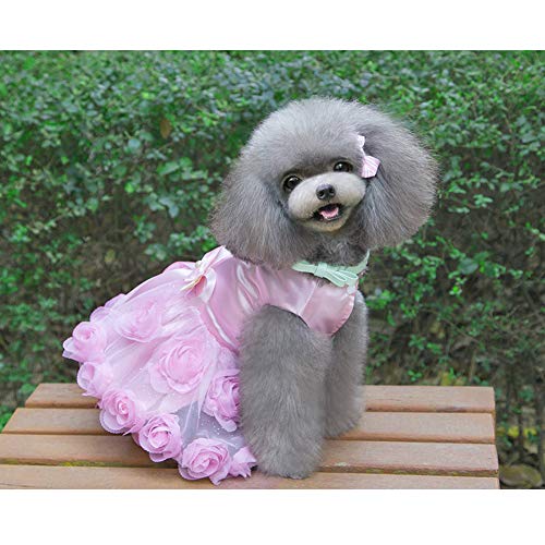 DELIFUR Dog Wedding Dress Pet Birthday Party Tutu Dress for Small Dogs Cats (M, Pink) - Image 3