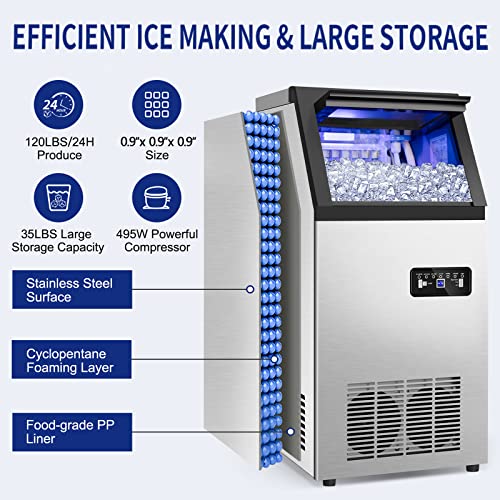 Máquina comercial para hacer hielo de acero inoxidable 120 lb/24h miniatura 4