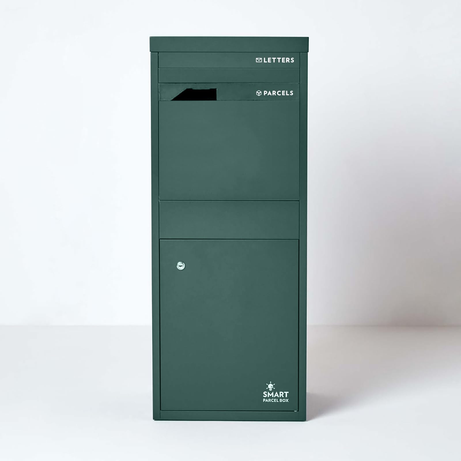 Smart Parcel Box Paketbox L - Briefkasten mit Paketfach wetterfest, grün | Paketbriefkasten, Paketbox draußen, Entnahme hinten & vorne, Standbriefkasten, rostfrei, verzinkter Stahl, pulverbeschichtet