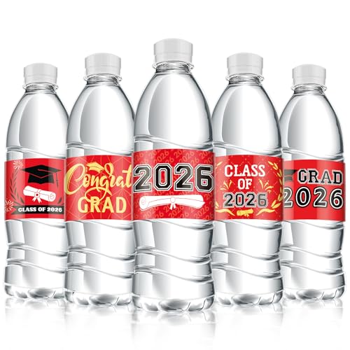 2026 Graduation Water Bottle Labels, 40pcs Graduation Decorations Class of 2026 Personalized Stickers for Bottles, Graduations Favors Party Supplies Decors for High School College (Red)