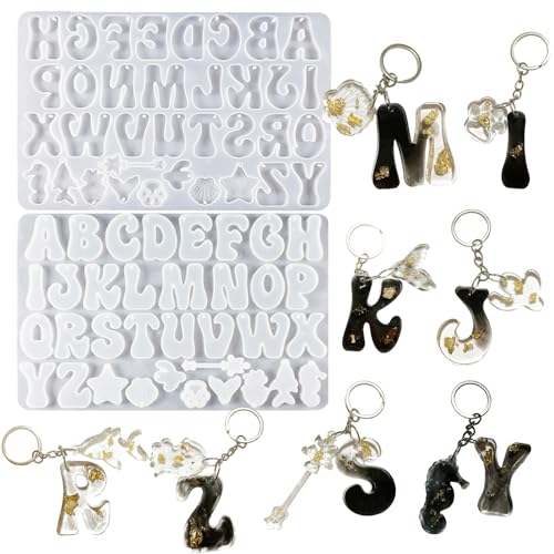 YRIHJIXQ Buchstaben Silikonform mit L&ouml;chern Alphabet Formen f&uuml;r Epoxidharz Silikonform Schl&uuml;sselanh&auml;nger Epoxidharz Set Anf&auml;nger