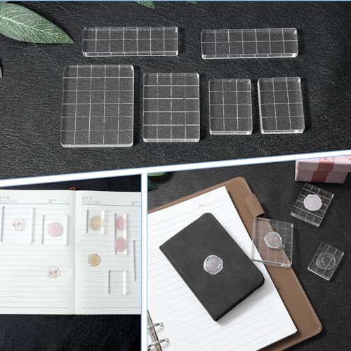 Guduling 6 Pcs Acrylic Stamping Blocks,Clear Acrylic Stamp Block,Acrylics Blocks for Stamping,with Grid Lines for Scrapbooking Crafts Card Making, Assorted Sizes