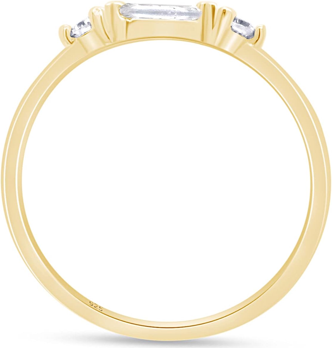 AFFY 3 Stone Stackable Rings for Women Baguette Cut Simulated Birthstone with White CZ, Gemstone Promise Ring in 14K Gold Plated 925 Sterling Silver Dainty Minimalist Jewelry for Her