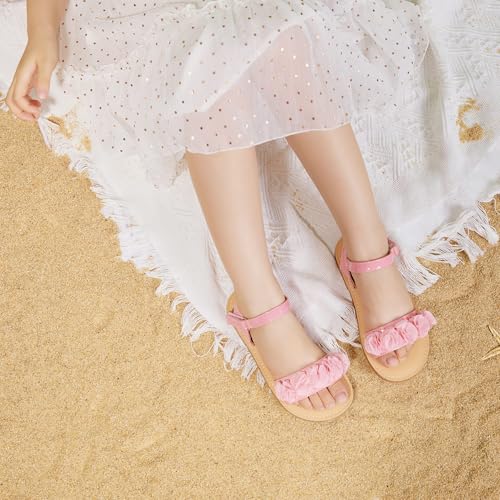 Image of Kolan Toddler Girl Sandals Open Toe Flat Princess Dress Shoes Little Kids