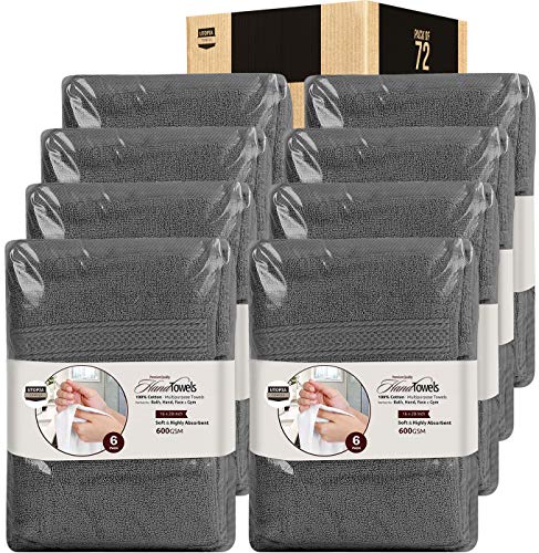 Image of Utopia Towels 72 Pack Premium Hand Towels Set, 16 by 28 inches, 100% Ring Spun Cotton, Ultra Soft and Highly Absorbent 600GSM Towels for Bathroom, Gym, Shower, Hotel, and Spa, Grey