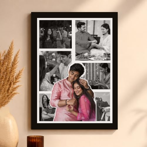 Image of Art Street Personalized Gift 7 Photo Collage Gift for Brother & Sister Photo Frame With Photo Upload, Birthday, Rakhi Gift for Brother, Sister (A4, Black)