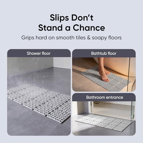 Image of Frido Anti-Slip Bath Mat With Dense Suction Cups | Quick-Drain Design for Faster Drying | Helps Prevent Mould Buildup | PVC Shower Mat For Wet Bathroom Floors | 80x40 cm Rectangular Shape | Slate Grey