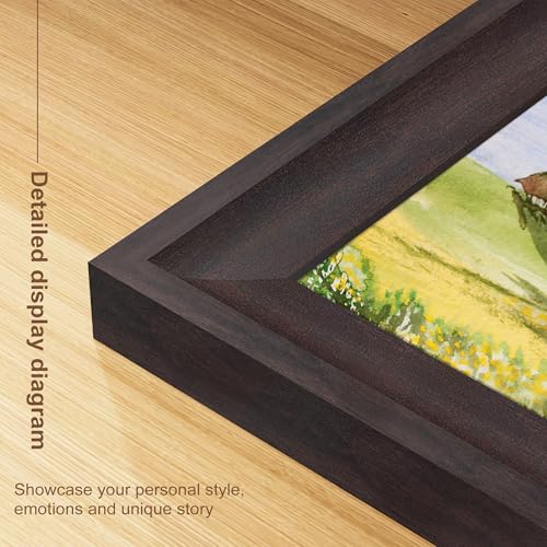 Image of 10x10 Picture Frame Walnut Brown with Black Backboard, 1.37 Inch Curved Extra Wide Edges MDF Material, Rustic Style Picture Frame 10x10 inches for Wall