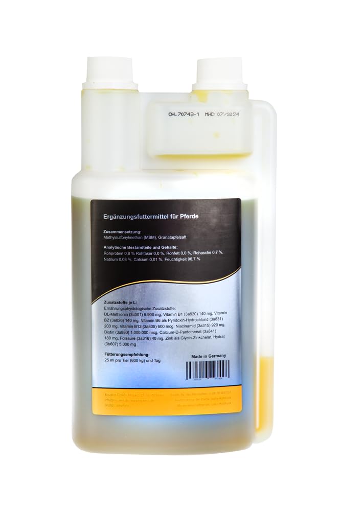 Equanis BiotinBooster | 1 l | Complemento alimenticio para caballos | Para apoyar el pelaje, la piel y las pezuñas | Podría promover la producción normal de cuerno | Nutrientes seleccionados