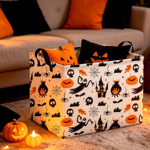 Image of CLOCOR Rectangular Storage Basket,Waterproof Books Box with Handles,Gift Basket(Castle Halloween)