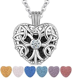 CELESTIA Aromatherapy Essential Oils Diffuser Necklace Tree of Life Pendant with 7 Lava Beads, Anxiety Relaxing Gifts for Women Her Mum