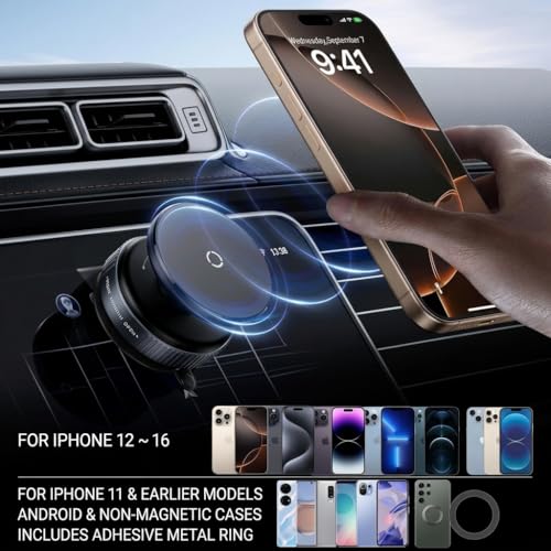 Image of Vacuum Magnetic Phone Mount for Car Dashboard | Universal 360 Degree Rotating Metallic Mobile Holder with Tightening Ring System for Secure Stability