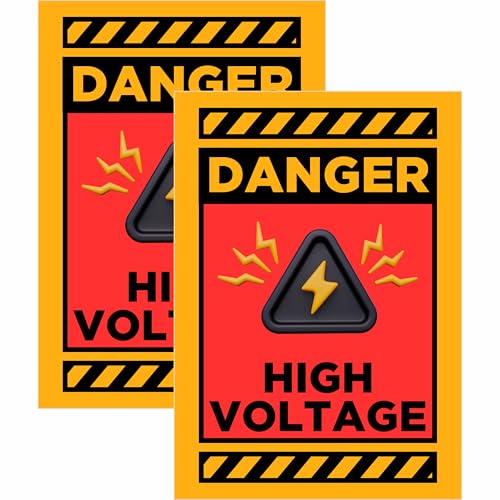 Image of High Voltage Warning Sign Sticker Board 20.5 x 14.5 CM (Pack of 2) | Heavy Duty Safety Sign | Pre-Drilled Corner Holes | Peel & Stick or Screw Fixing | Electrical Danger Alert Sign (High Voltage, Medium -20.5 x 14.5 CM)