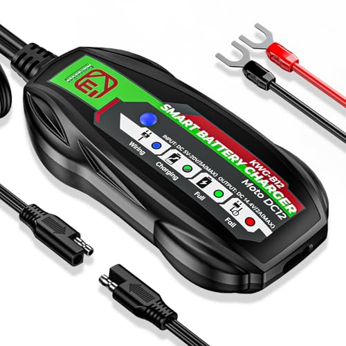 2A Smart Battery Charger, USB Input 12V Automatic Motorcycle Charger, Maintenance Charging, Lead Acid, AGM Lithium Battery Charger - Easy to Charge 12V Batteries with Power Bank or Socket