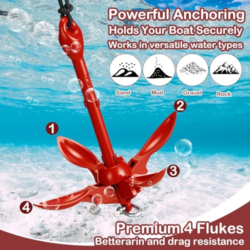 Image of Lounsweer 2 Pack 1.5 /3.5 lb Marine Kayak Anchor Kit Folding Grapnel Anchor Kit Boat Kayak Fishing Accessories for Small Boats Kayaks Canoe Paddle Boards