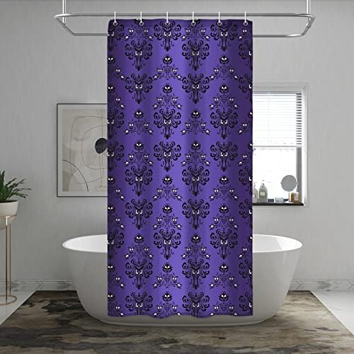 Gixige Haunted Mansion Halloween Shower Curtain, Waterproof Haunted House Bathroom Decor, Spooky Fabric Polyester Set, with 12 Hooks 36 x 72 Purple
