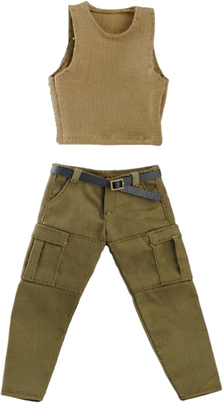 1/12 Action Figure Clothes,Two-Piece Set for 7" Muscular Male Action Figures,1:12 Scale mininature Clothing Suit. (Khaki Vest and Army Green Pants)